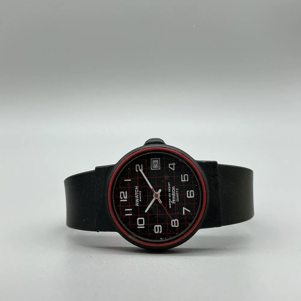 Armitron Awatch Mens Watch 34mm Black Dial Red Bezel Swiss 450.111 New Battery